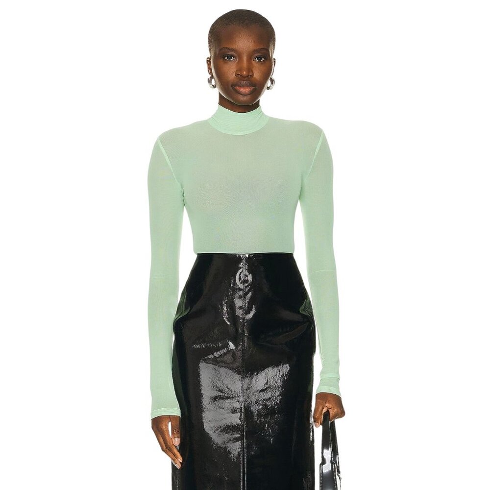 David Koma Long Sleeve Mesh Bodysuit in Mint 6 New Womens Long Sleeve Top